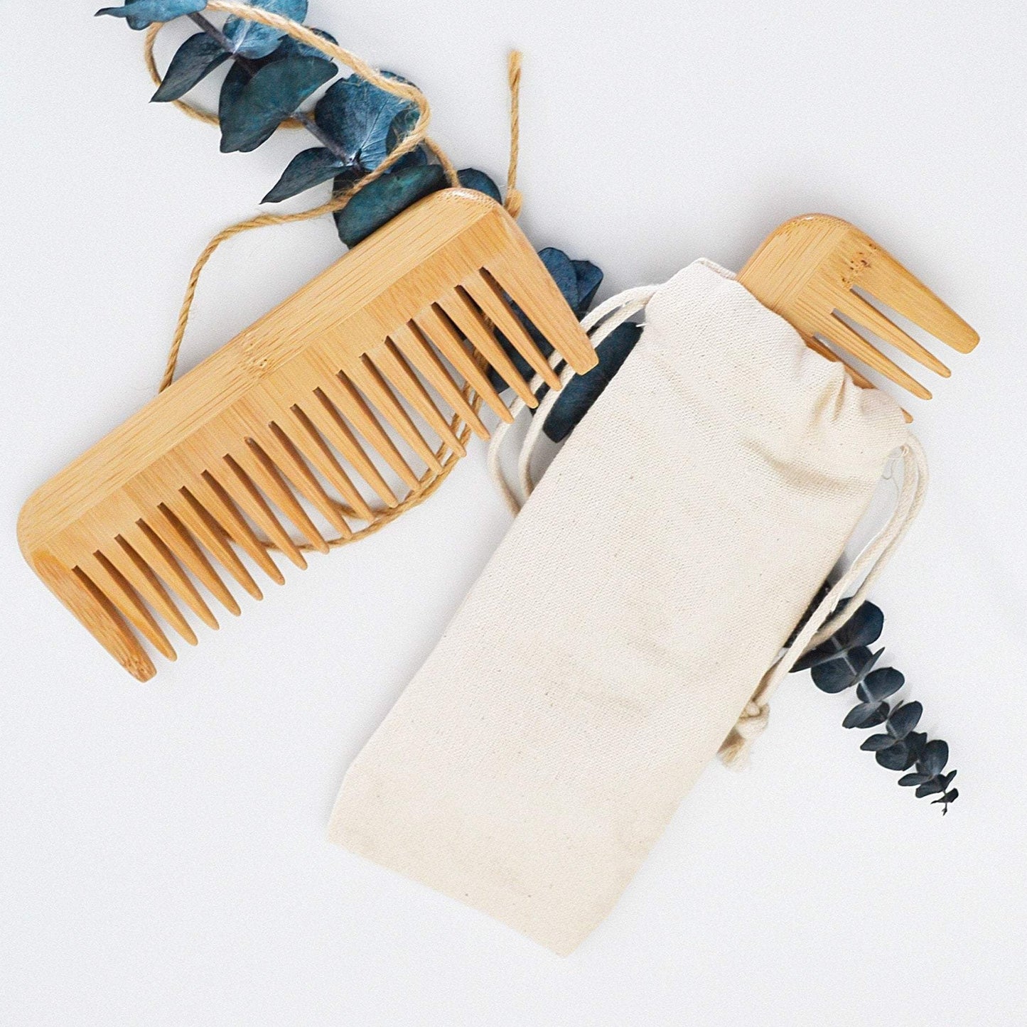 Natural Bamboo Wide Tooth Comb-Zero Waste Detangeling Comb-With